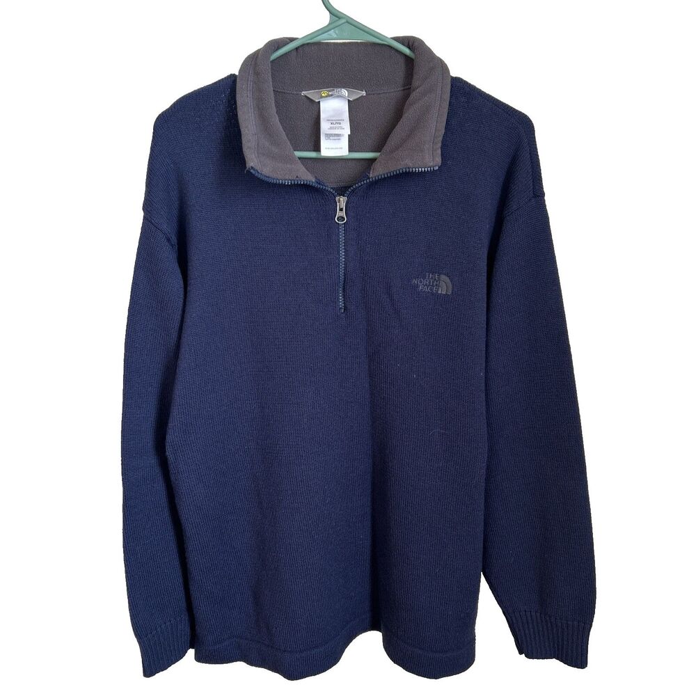 🔥The North Face 1/4-Zip Pullover Sweatshirt Men's XL Blue Casual Wool Blend